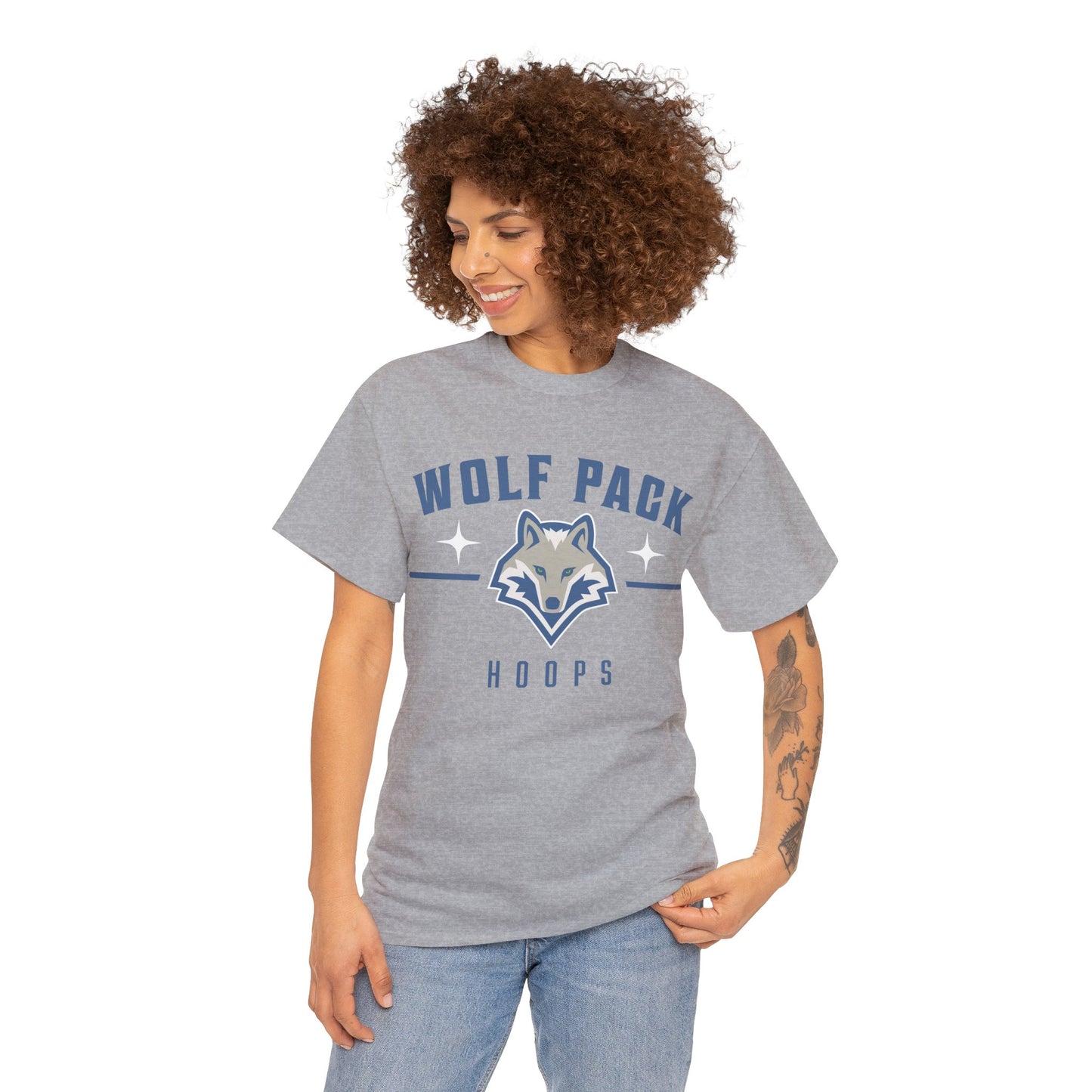 Mitch Creek Wolf Pack Hoops Logo Back Heavy Cotton Tee Adult